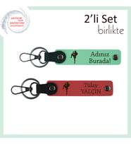 Sporcu Ruhlu Sevgiliye Kişisel Hatıralık, Dövüş Temalı Deri Anahtarlık Seti, Açık Yeşil-Nar Çiçeği