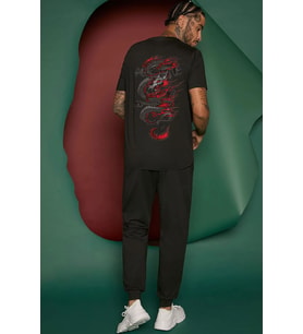 Unisex Chinesebox Baskılı 2'li Eşofman Takımı (Siyah)