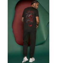 Unisex Chinesebox Baskılı 2'li Eşofman Takımı (Siyah)