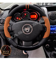 Dacia Lodgy Dikme Direksiyon Kılıfı Delikli Deri Parlak Siyah Taba Detay Çift Yüzük ve Dikiş 2012-2016