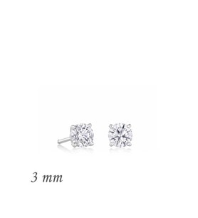 Gümüş Yuvarlak Tek Taş Zirkon Küpe - 3 mm
