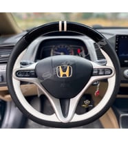 Honda CR-V Mk3 Dikme Direksiyon Kılıfı Parlak Siyah Beyaz Detaylı Beyaz Çift Yüzük ve Dikiş 2007-2012