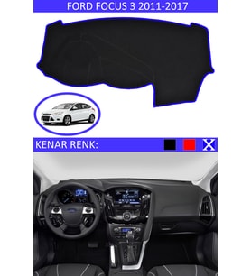Ford Focus 3 2011-2017 İçin Uygun Torpido Koruma Halısı Siyah Kenar Renk Mavi
