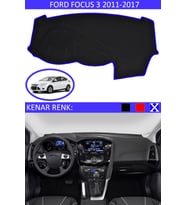 Ford Focus 3 2011-2017 İçin Uygun Torpido Koruma Halısı Siyah Kenar Renk Mavi