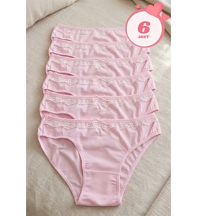 Kadın 6'lı Paket Dantel Detaylı Pamuklu Bikini Külot Esnek İz Yapmaz Yumuşak İç Çamaşırı