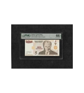 Yeni Türk Lirası PMG 66 EPQ GEM UNC ÇİL 5 Lira P 217 2005 S/N C34 8. Emisyon 1. Tertip