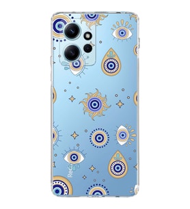 PrintiFy Xiaomi Redmi Note 12 4G ile Uyumlu Nazar Boncuğu 5  Kamera Korumalı Şeffaf Silikon Kılıf