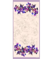 Çiçekli Desen Pavia Seri Şal Eşarp Askısı ile Birlikte 90X200 cm Ekru Lila-90X20