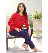 Kadın Desenli Bambu Viskon Uzun Kollu Soft Örme Mevsimlik Pijama Takımı Kırmızı Çiçek