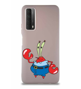 Huawei P Smart 2021 Soft Premier Kapak Bay Yengeç Tasarımlı Silikon Kılıf - Pudra (Şeffaf)