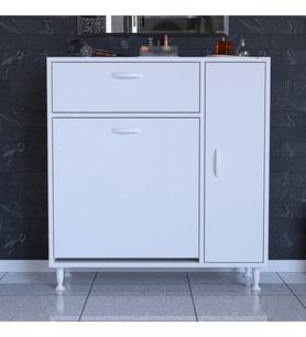 MODİLAYN Yenice Çok Amaçlı Banyo Dolabı 2 Kapaklı Kirli Çamaşır Sepetli Banyo Dolabı 90 x 97.5 x32 cm
