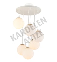 Sarkıt Tepsi Beyaz 6'lı Beyaz Glop Camlı Aşağı Bakan Lüks Avize