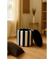 Rennes Sandıklı Puf, Zebra Çizgili (Siyah)