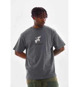 Unisex Baskılı Oversize T-Shirt - Füme