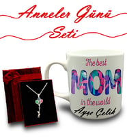 Anneler Gününe Özel Kişiye Özel Kupa & Balonlu Kız (Masumlar Apartmanı Temalı) Kolye Hediye Seti (Model 1)