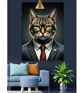 Kedi Takım Elbiseli Beyefendi Dekoratif Kanvas - Mdf Ahşap Tablo