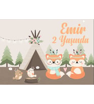 Çadır ve Tilki Temalı Doğum Günü Afişi 35X50 cm
