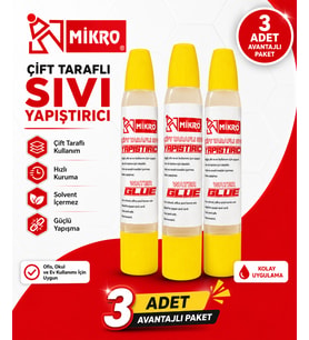 Mikro Çift Taraflı Sıvı Yapıştırıcı 3 Adet Güçlü Yapışma Hızlı Kuruyan Kağıt Karton Ahşap Tutkalı