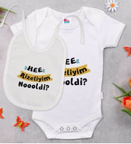 BK Kids Rizeliyim Tasarımlı Beyaz Bebek Body Zıbın ve Mama Önlüğü Hediye Seti-2