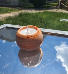 Turuncu Mum - El Yapımı Alçı Kase Ve Kokulu Mum - Fresh Aromalı