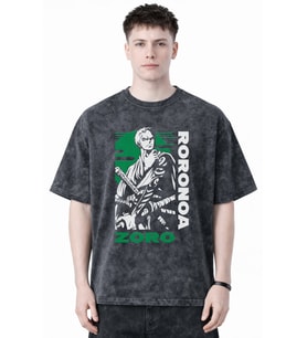 Roronoa Zoro One Piece Anime Baskılı Unisex Oversize Eskitme Yıkamalı Tişört