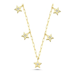 Taşlı Yıldızlar  Altın Kaplama Kolye KLY20 (Gold)
