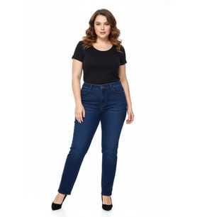Kadın  Jeans Pantolon Kemer Lastikli Düğmeli BGL-ST05059 (Koyu Mavi)