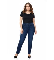 Kadın  Jeans Pantolon Kemer Lastikli Düğmeli BGL-ST05059 (Koyu Mavi)