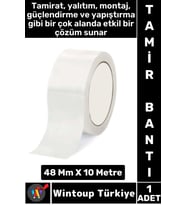Uzun Ömürlü Su Nem Küfe Dayanıklı Çok Amaçlı BEYAZ Montaj Onarım Tamir Bantı 48 Mm X 10 Metre