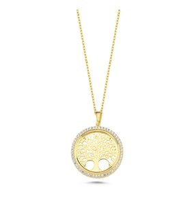 Taşlı Ağaç Altın Kaplama Kolye KLY1 (Gold)