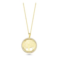 Taşlı Ağaç Altın Kaplama Kolye KLY1 (Gold)
