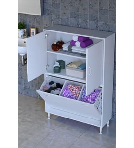 Eliusta Miretta Üst Bölme Kapaklı Altı Kirli Sepetli Dolap 100 cm Genişlik Beyaz 100x138x32,5 cm Dolap