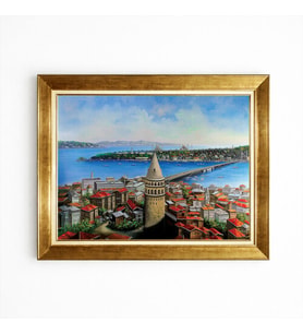 Tablore Panoramik Galata Kulesi Ve İstanbul Manzaralı Yağlı Boya Dokulu Kanvas Tablo