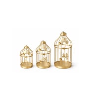 Dekoratif Gold Metal 3'lü Kafes Mumluk Seti