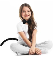 Peluş Siyah Renk Kuyruk ve Papyon Yetişkin Çocuk Uyumlu