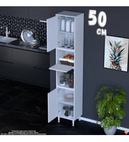 Eliusta Işıl 50 cm Kapaklı Orta Bölmeli Çok Amaçlı Mutfak Kiler Dolabı Banyo Düzenleyici 50x213x32 cm Beyaz