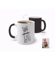 BK Gift Kişiye Özel Tam Boy Karakalem Kedi Karikatürlü Sihirli Kupa Bardak-1 (Beyaz)