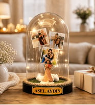 Kişiye Özel 3 Fotoğraflı LED Işıklı Şans Melekli Fanus - Sevgiliye Arkadaşa Fotoğraflı ve Yazılı Anlamlı Hediye