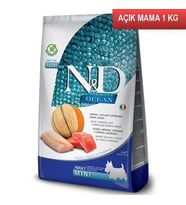 ND Tahılsız Ocean Morina Balıklı Bal Kabaklı ve Kavunlu Mini Irk Yetişkin Köpek Maması 1 Kg AÇIK