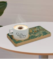 BK Gift Kişiye Özel Mermer Tasarımlı Doğal Ahşap Tabaklı Seramik Fincan Sunum Seti  Model 9