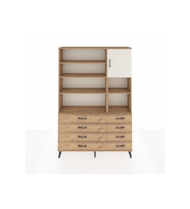 Arges Dolap 8 Raflı 8 Çekmeceli Tek Kapaklı  132x30x195 Çam-Aytaşı/Çam