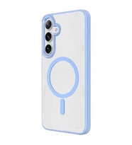 Coverzone Samsung Galaxy S24 ile uyumlu K?l?f Wireless ?arj �zellikli Metal buton Z-Krom MagSafe ile uyumlu ?effaf Transparan Double Color Silikon Kapak Mavi