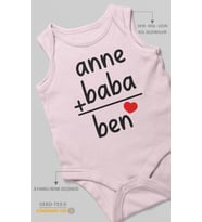 Anne Baba ve Ben Baskılı Bebek Zıbını – Çıtçıtlı Body  %100 Pamuk Sıfır Kol (Bebek Pembesi)