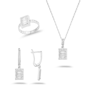 925 Ayar Gümüş Dainty Trapez Taşlı Set