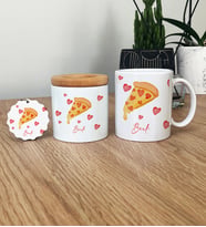 Kişiye Özel Pizza Lover Hediye Seti Kupa Bardak, Kalemlik, Anahtarlık (Beyaz)