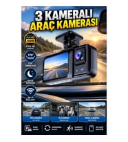 3 Kameralı Full HD Araç Kayıt Kamerası – 170° Geniş Açı, Wi-Fi, Gece Görüşü ve Park Modu