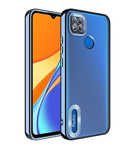 Coverzone Xiaomi Redmi 9S ile uyumlu K?l?f Kamera Korumal? Logo G�steren Parlak renk kenar �izgileri ile ??k bir tasar?m Colored Z-Omega Kapak Mavi A�?k