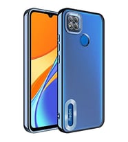 Coverzone Xiaomi Redmi 9S ile uyumlu K?l?f Kamera Korumal? Logo G�steren Parlak renk kenar �izgileri ile ??k bir tasar?m Colored Z-Omega Kapak Mavi A�?k