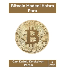 Özel Kutulu Hediyelik Kripto Hatıra Koleksiyon Bitcoin Madeni Para Altın Rengi 2'li Set (Çok Renkli)
