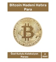 Özel Kutulu Hediyelik Kripto Hatıra Koleksiyon Bitcoin Madeni Para Altın Rengi 2'li Set (Çok Renkli)